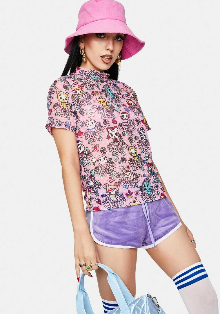 Tokidoki Flowery Friends Short Sleeve Mock Turtleneck Tops 4 Tokidoki Flowery Friends Short Sleeve Mock Turtleneck Tops