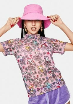 Tokidoki Flowery Friends Short Sleeve Mock Turtleneck Tops