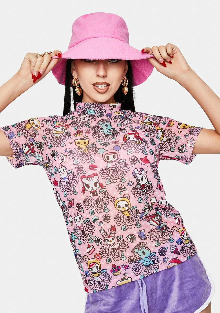 Tokidoki Flowery Friends Short Sleeve Mock Turtleneck Tops 3 Tokidoki Flowery Friends Short Sleeve Mock Turtleneck Tops